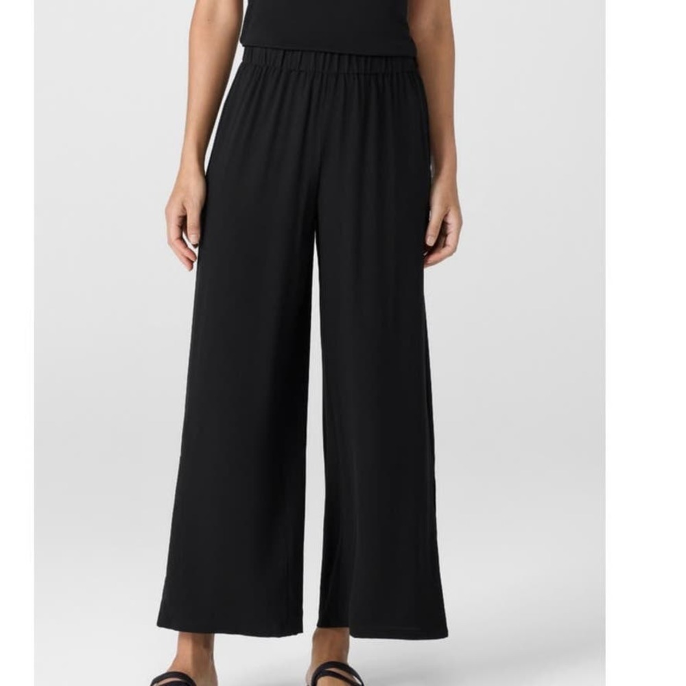 Eileen Fisher Brown Wide-Leg Elastic Waist Pants